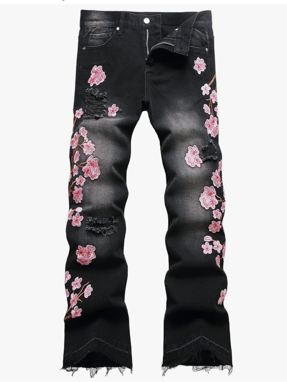 Men’s Baylvn flare patchwork distressed floral jeans 34